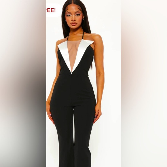 Pants - Tara Tuxedo Jumpsuit - Black/White